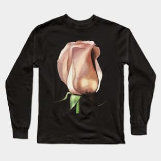 Pink Rose Bud Watercolor Painting Long Sleeve T-Shirt